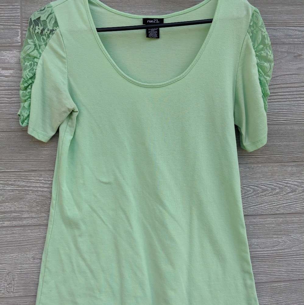 Rue21 Mint Green Lace Sleeve Top